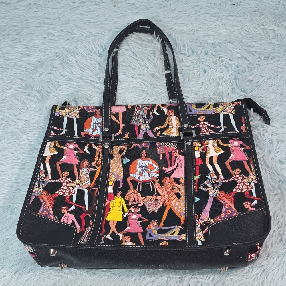 Sydney Love Vintage 1960s Fashion Divas Print Tote Bag Faux Leather Zip Top